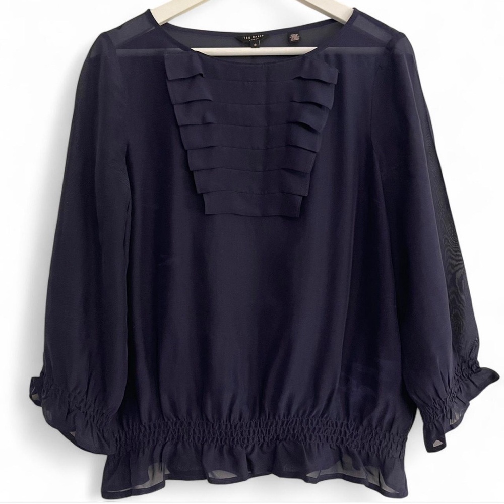 Ted Baker Silk Navy Blue Sheer Blouse